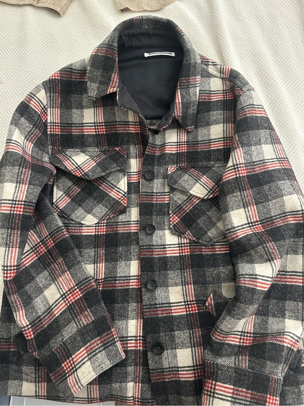 Reformation Plaid Wool Blend Shirt Jacket